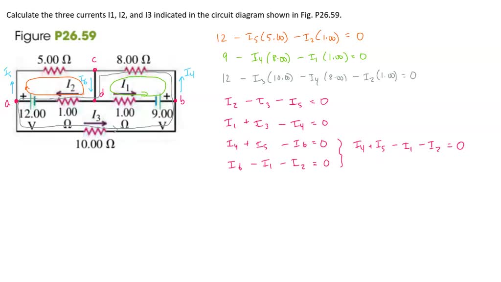 Calculate the three currents I1, I2, and I3 indicated in the circuit ...