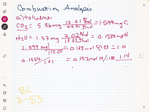 a-combustion-analysis-of-toluene-a-common-organic-solvent-gives-586-mathrmmg-of-mathrmco_2-and-137-2