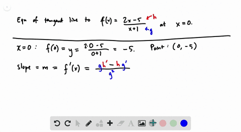 find-the-equation-of-the-tangent-line-to-the-graph-of-fxfrac2-x-5x1-at-the-point-at-which-x0-5