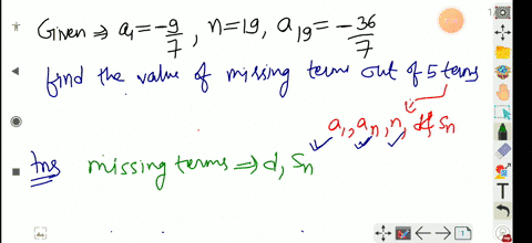 find-any-of-the-values-of-a_1-d-a_n-n-or-s_n-that-are-missing-for-an-arithmetic-sequence-a_1-frac97-