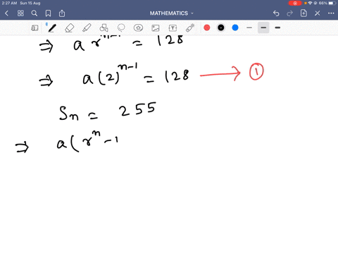 in-a-gp-sum-of-n-terms-is-255-the-last-term-is-128-and-common-ratio-is-2-find-n