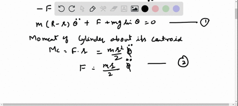 the-uniform-solid-cylinder-of-mass-m-and-radius-r-rolls-without-slipping-during-its-oscillation-on-t