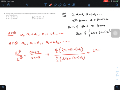 the-ratio-of-the-sum-of-n-terms-of-two-arithmetic-progressions-is-given-by-2-n35-n-7-find-the-ratio-