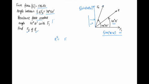 a-force-of-176-lb-makes-an-angle-of-78circ-50prime-with-a-second-force-the-resultant-of-the-two-forc