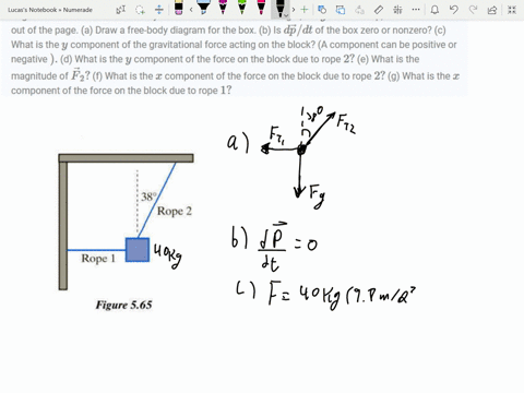 a-box-of-mass-40-kg-hangs-motionless-from-two-ropes-as-shown-in-figure-565-the-angle-is-38-degrees-c