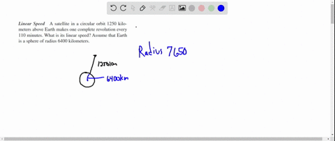 Linear Speed A satellite in a circular orbit 1250 kilo- meters above