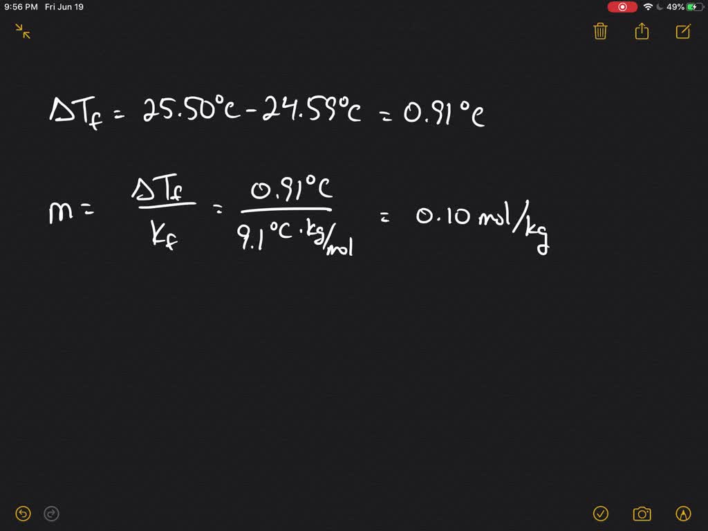 SOLVED: The freezing point of t -butanol is 25.50^∘C and Kf is 9.1^∘Ckg ...