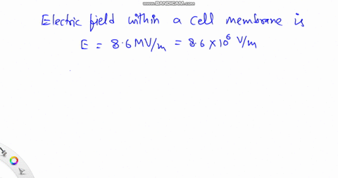 the-electric-field-within-a-cell-membrane-is-approximately-86-mathrmmv-mathrmm-and-is-essentially-un