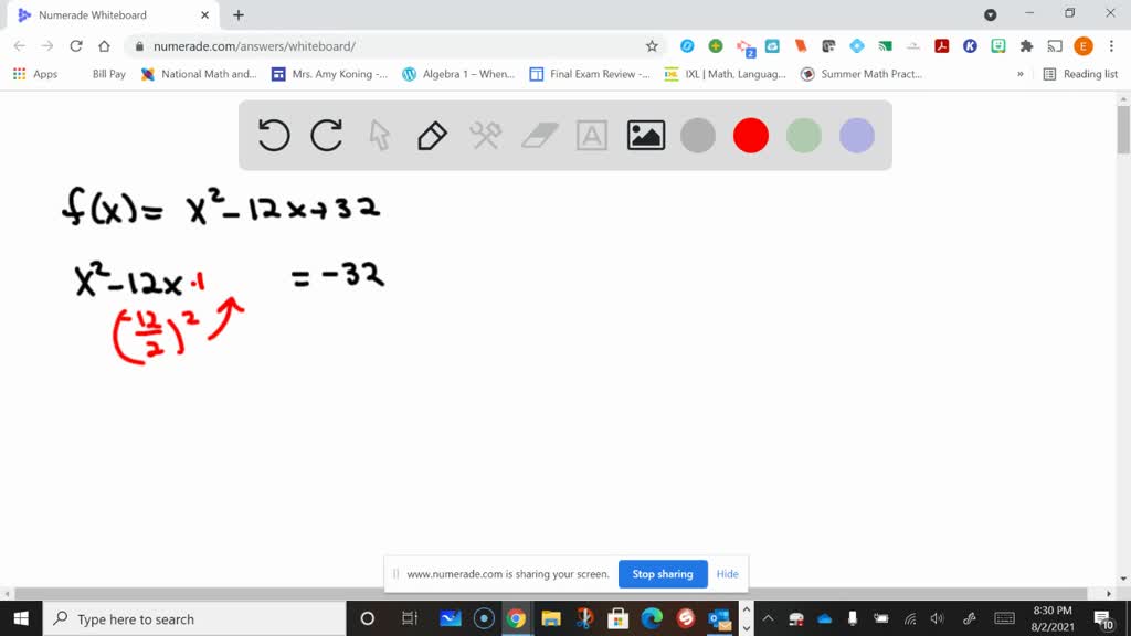 Solved Transform The Following Quadratic Functions Into Vertex Form Y X2 4x 1 F X 2x2 4x 11