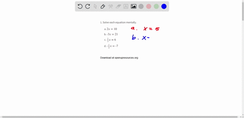 solve-each-equation-mentally-a-2-x10-b-3-x21-c-frac13-x6-d-frac12-x-7