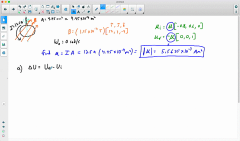 a-circular-ring-with-area-445-mathrmcm2-is-carrying-a-current-of-125-a-the-ring-is-free-to-rotate-ab