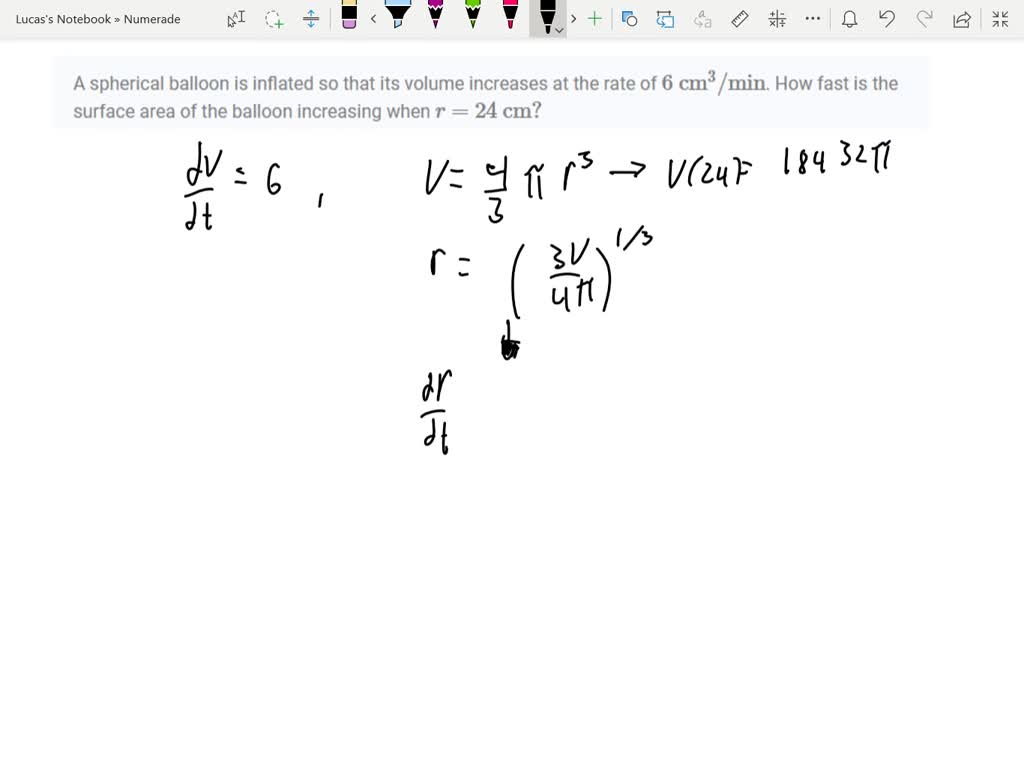 SOLVEDA spherical balloon is inflated so that its volume increases at the rate of 6 cm^3 / min