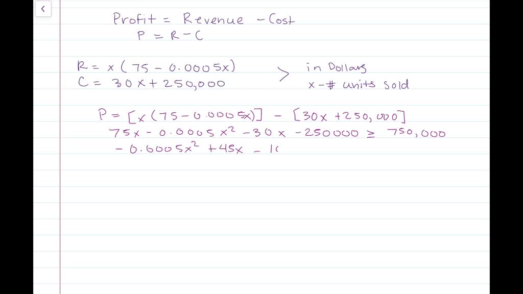 SOLVED:Cost, Revenue, and Profit The revenue and cost equations for a ...