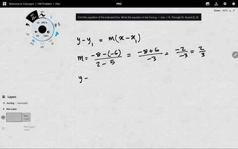 find-the-equation-of-the-indicated-line-write-the-equation-in-the-form-ym-xb-through-5-6-and-2-8