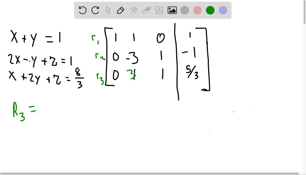 Solve each system of equations using matrices (row operations). If the ...