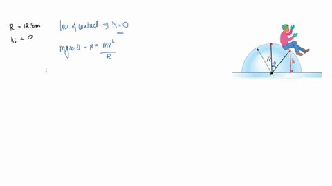 a-boy-is-initially-seated-on-the-top-of-a-hemispherical-ice-mound-of-radius-r128-mathrmm-he-begins-t