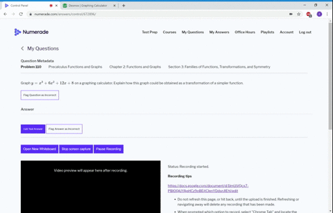 Solved Graph Y X 3 6 X 2 12 X 8 On A Graphing Calculator Explain How This Graph Could Be Obtained As A Transformation Of A Simpler Function