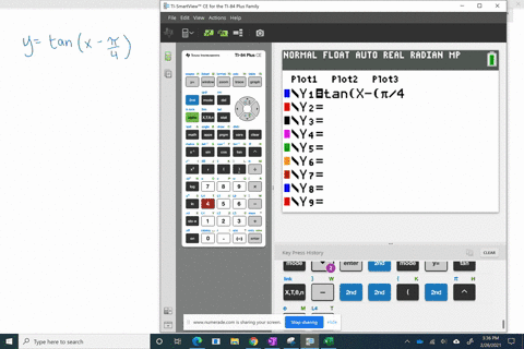 use-a-graphing-utility-to-graph-the-function-include-two-full-periods-ytan-leftx-fracpi4right