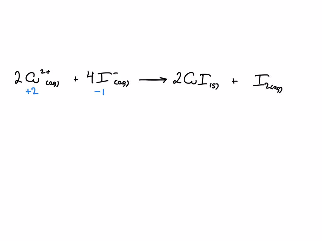 Aqueous copper(II) ion reacts with aqueous iodide ion to yield solid ...