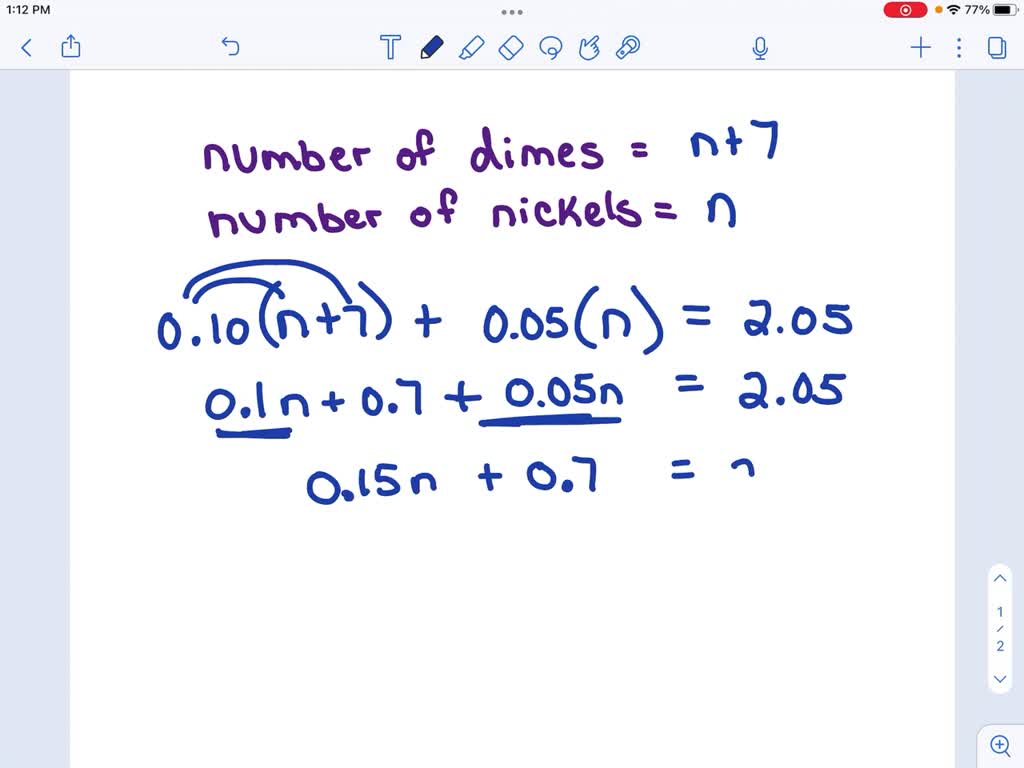 SOLVED:Solve each coin word problem. Michaela has 2.05 in dimes and