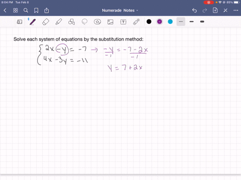 solve-each-system-of-equations-by-the-substitution-method-leftbeginarrayl-2-x-y-7-4-x-3-y-11-endarra