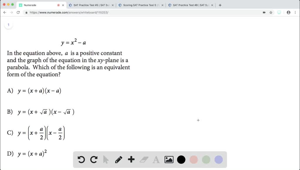 SOLVED:y=x^2-a In the equation above, a is a positive constant and the ...