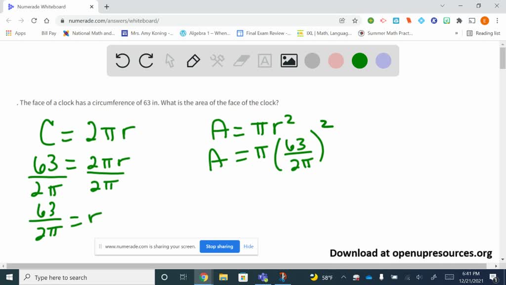 solved-the-face-of-a-clock-has-a-circumference-of-63-in-what-is-the