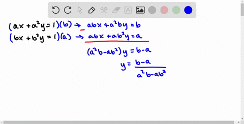 solve-the-following-system-for-x-and-y-in-terms-of-a-and-b-where-a-neq-b-leftbeginarrayla-xa2-y1-b-x