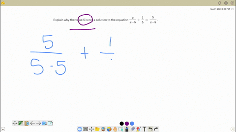 explain-why-the-value-5-is-not-a-solution-to-the-equation-fracxx-5frac15frac5x-5