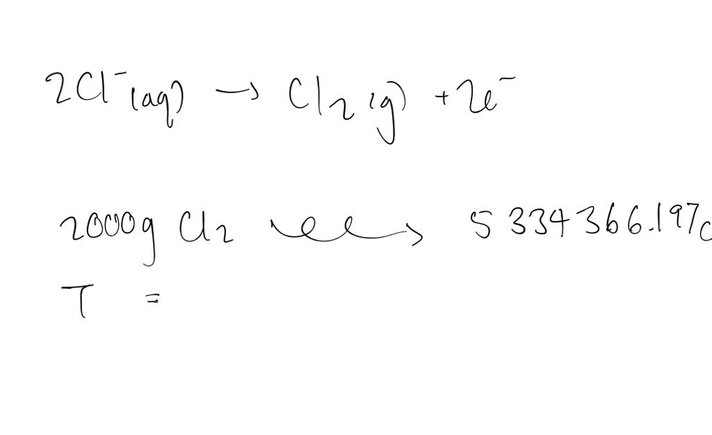 Chlorine, Cl2, is produced commercially by the electrolysis of aqueous sodium chloride. The