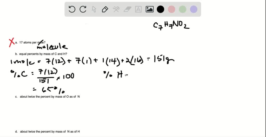 SOLVED:The compound C7 H7 NO2 contains (a) 17 atoms per mole; (b) equal ...