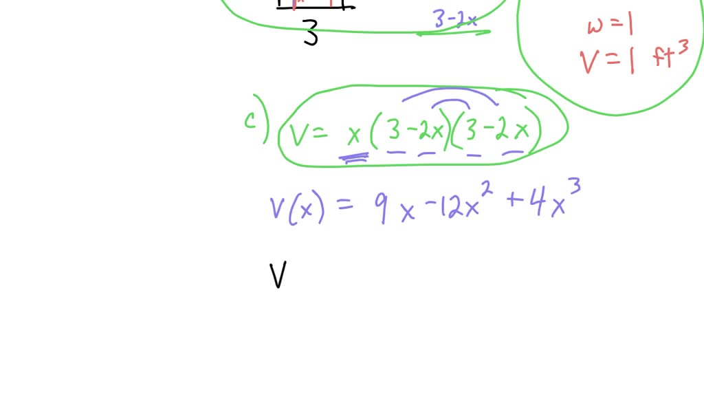 Consider the following problem: A box with an open top is to be constructed from a square piece of cardboard, $ 3 ft $ wide, by cutting out a square from each other of the four corners and bending up the sides. Find the largest volume that such a box can have.
(a) Draw several diagrams to illustrate the situation, some short boxes with large bases. Find the volumes of several such boxes. Does it appear that there is a maximum value? If so, estimate it.
(b) Draw a diagram illustrating the general situation. Introduce notation and label the diagram with your symbols.
(c) Write an expression for the volume.
(d) Use the given information to write an equation that relates the variables.
(e) Use part (d) to write the volume as a function of one variable.
(f) Finish solving the problem and compare the answer with your estimate in part (a).