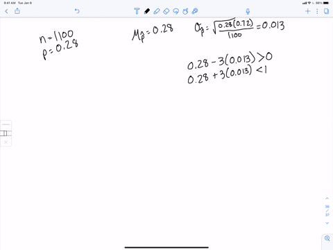 a-random-sample-of-size-1100-is-taken-from-a-population-in-which-the-proportion-with-the-characteris