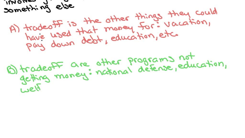 Describe some of the trade-offs faced by each of the following:
a. a family deciding whether to buy a new car
b. a member of Congress deciding how much to spend on national parks
c. a company president deciding whether to open a new factory
d. a professor deciding how much to prepare for class
e. a recent college graduate deciding whether to go to graduate school