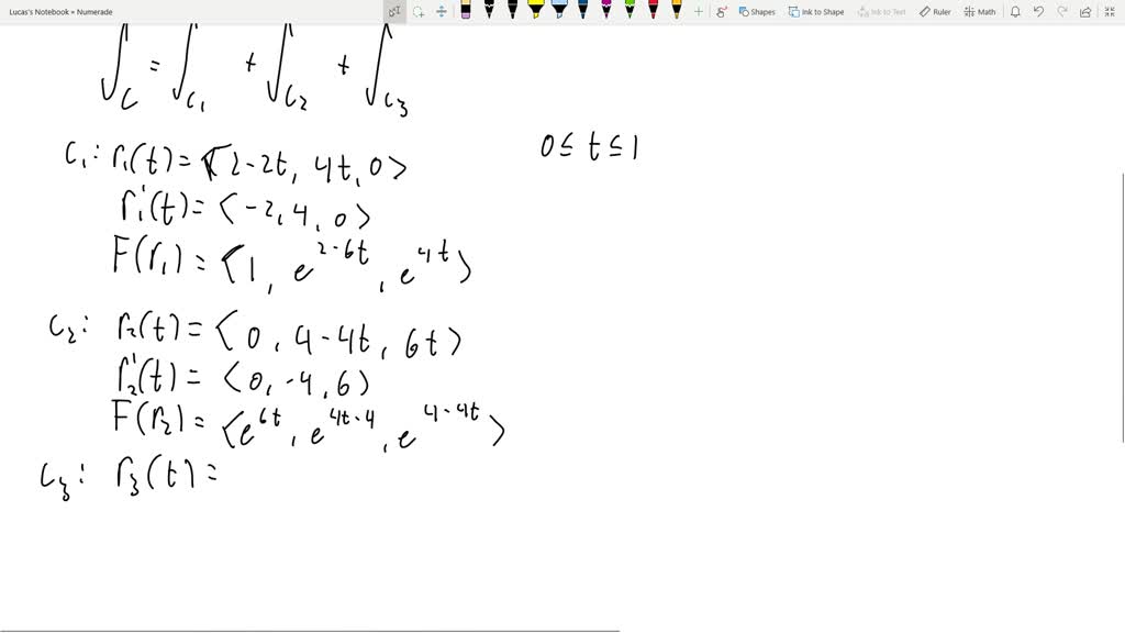 Calculate the line integral of 𝐅(x, y, z)= e^z, e^x-y, e^y over the ...