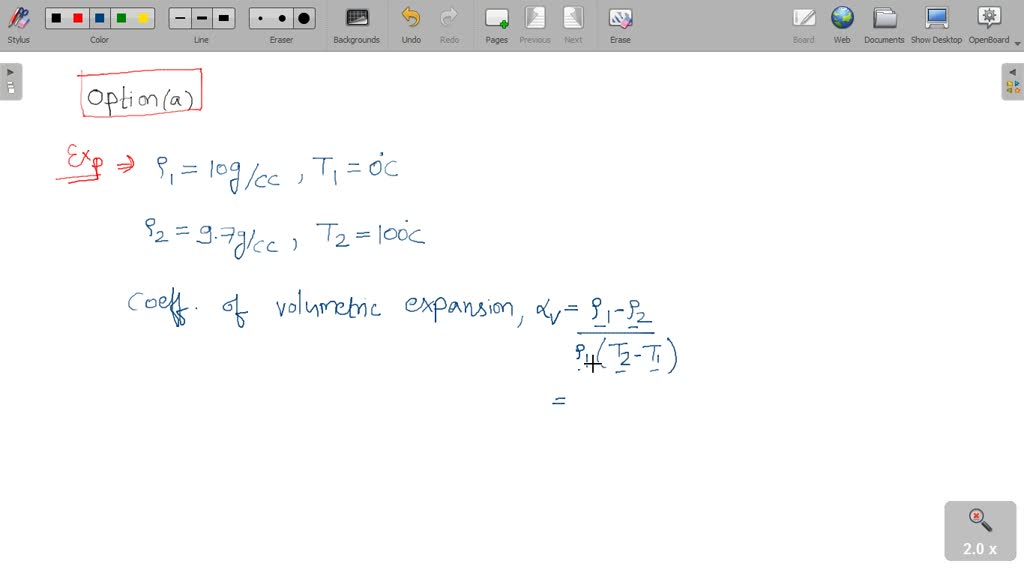 SOLVED:The density of a substance at 0^∘ C is 10 g / cc and at 100^∘ C ...