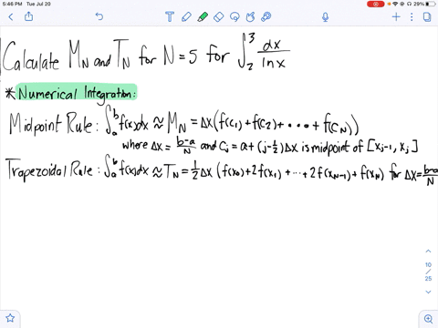 calculate-m_n-and-t_n-for-the-value-of-n-indicated-int_23-fracd-xln-x-quad-n5