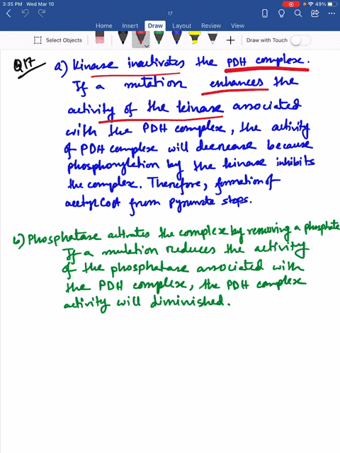 a-predict-the-effect-of-a-mutation-that-enhances-the-activity-of-the-kinase-associated-with-the-pdh-