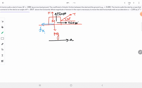 a-tractor-pulls-a-sled-of-mass-m1000-kg-across-level-ground-the-coefficient-of-kinetic-friction-betw