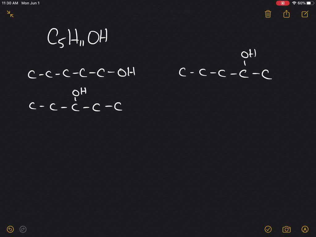 SOLVEDDraw structural formulas for all isomers of pentanol, C5 H11 OH.