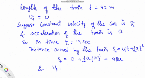 a-train-has-a-length-of-92-mathrmm-and-starts-from-rest-with-a-constant-acceleration-at-time-t0-s-at