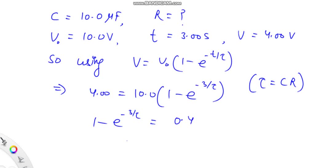 A 10.0-μF capacitor is charged by a 10.0-V battery through a resistance ...