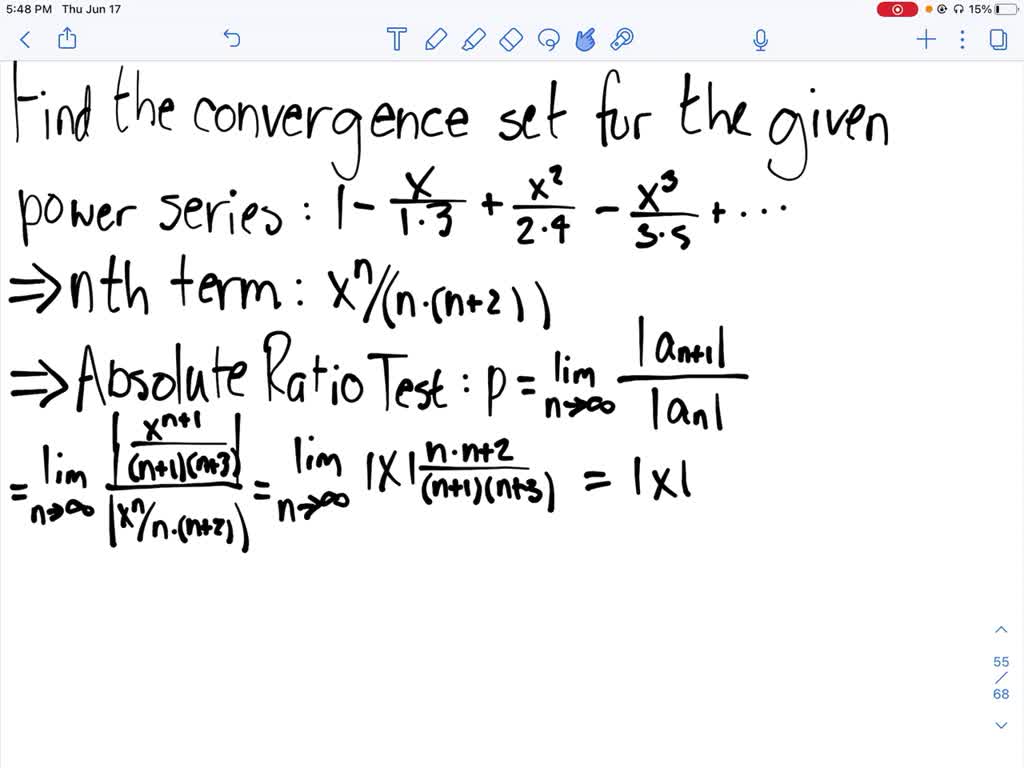 SOLVED:Find the convergence set for the given power series. Hint: First ...