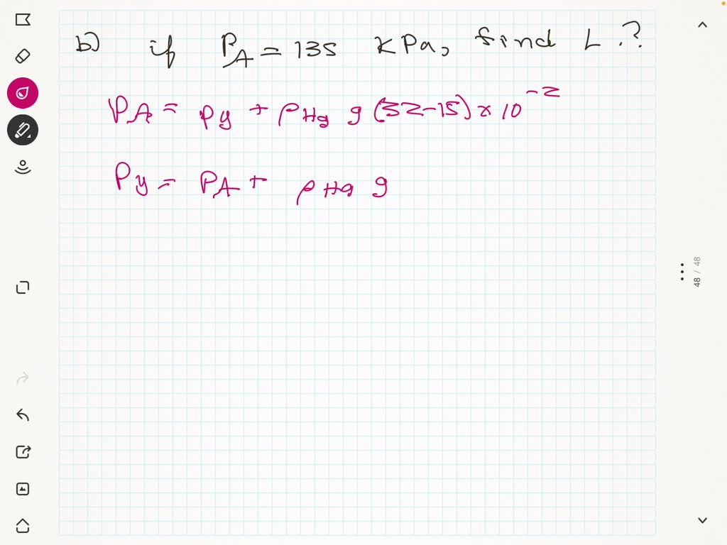 The system in Fig. $\mathrm{P} 2.48$ is open to 1 atm on the right side. $(a)$ If $L=120 \mathrm{cm},$ what is the air pressure in container $A ?$ (b) Conversely, if $p_{A}=135 \mathrm{kPa}$, what is the length $L ?$