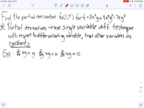 Solved In Exercises 43 46 Compute The Given Partial Derivatives F X Y 3 X 2 Y 4 X 3 Y 2 7 X Y 5 Fx 1 2