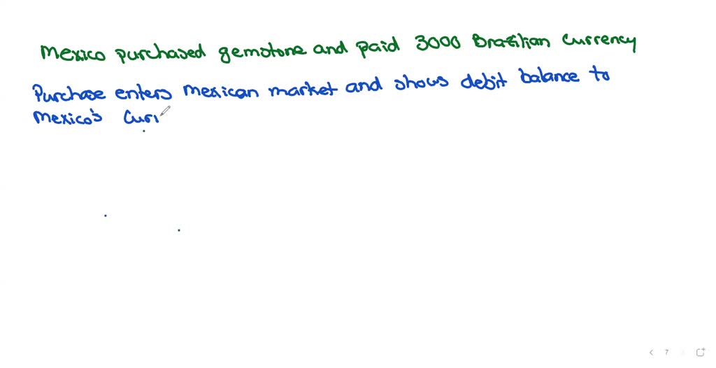 A Mexican travels to Brazil to buy a gemstone which costs 3,000 Real (Brazilian currency). The Brazilian company that sells the gemstone then deposits the 3000 Real in its account in a Panama bank. How would these transactions show up in the balance of payments accounts of Mexico and Brazil? What if the Mexican pays cash for the gemstone?