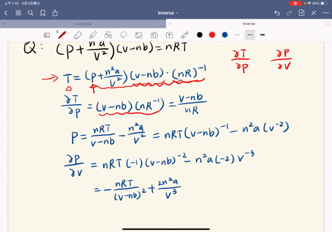 the-van-der-waals-equation-for-n-moles-of-a-gas-is-leftpfracn2-av2rightv-n-bn-r-t-where-p-is-the-p-4