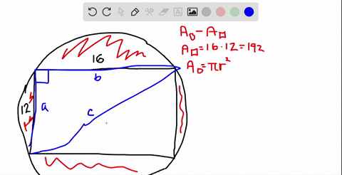 a-rectangle-with-length-16-mathrmcm-and-width-12-mathrmcm-is-inscribed-in-a-circle-find-the-area-of-