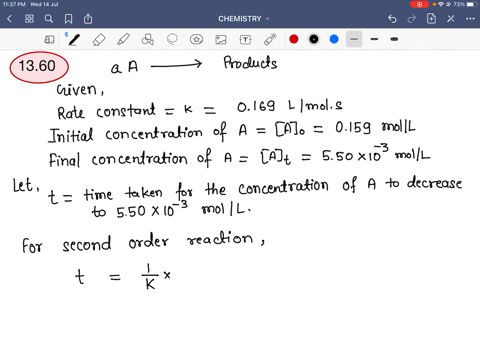 a-reaction-of-the-form-a-mathrma-longrightarrow-products-is-second-order-with-a-rate-constant-of-016