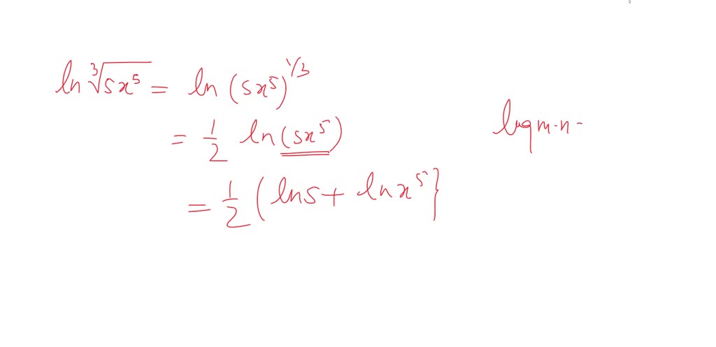 SOLVED:Express in terms of sums and differences of logarithms. ln√(5 x^5)